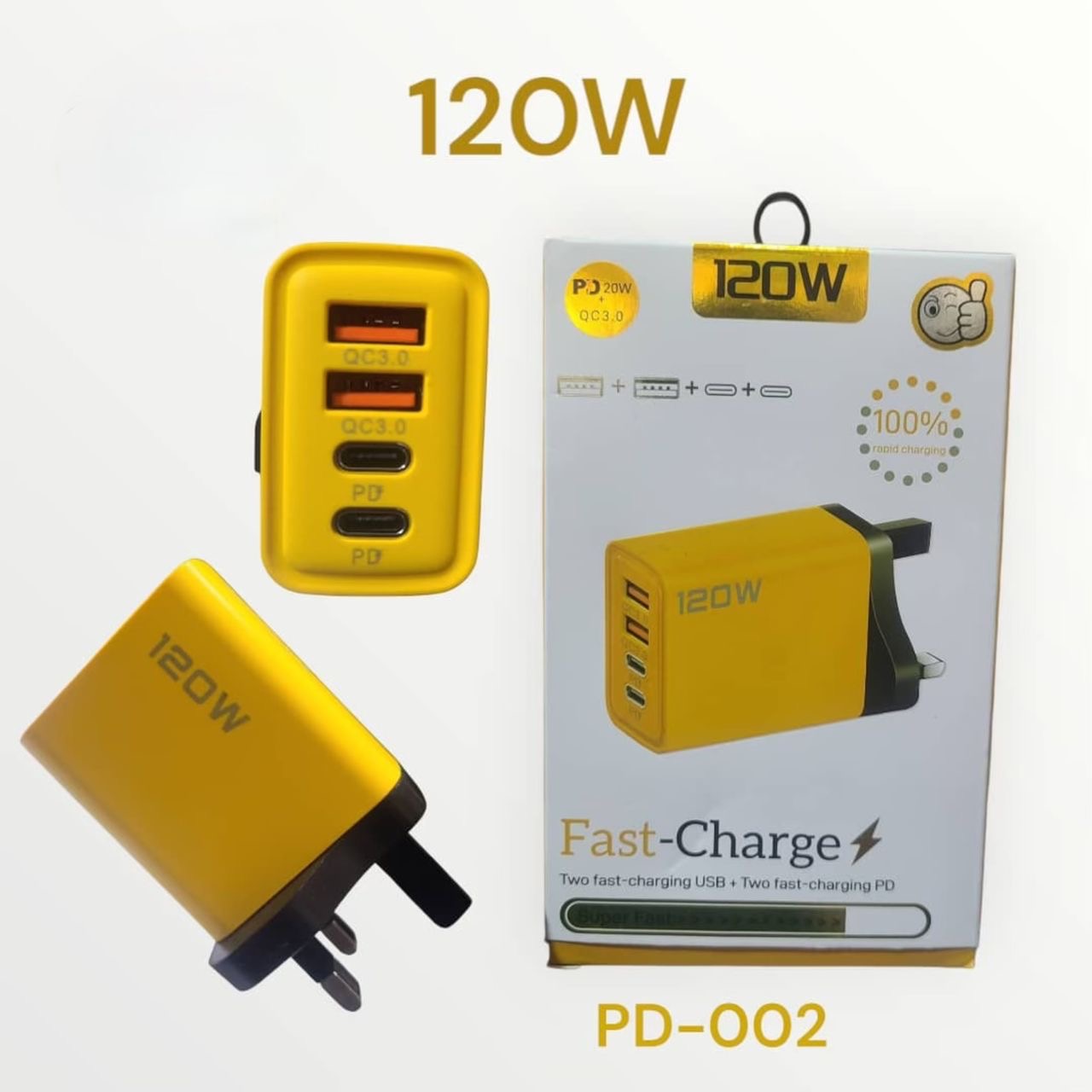 شاحن ١٢٠ وات منفذين تايب سي ومنفذين عادي QC 3.0