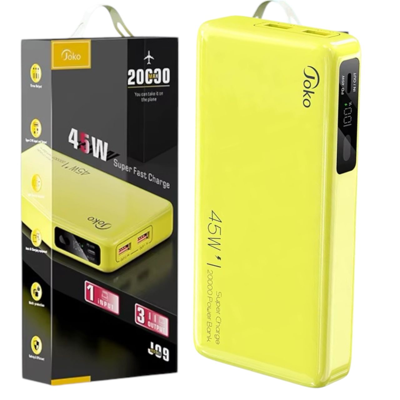 خازن جوكو Joko قوة 20,000 ملي أمبير بسرعة شحن  45W - يدعم الشحن السريع جداً